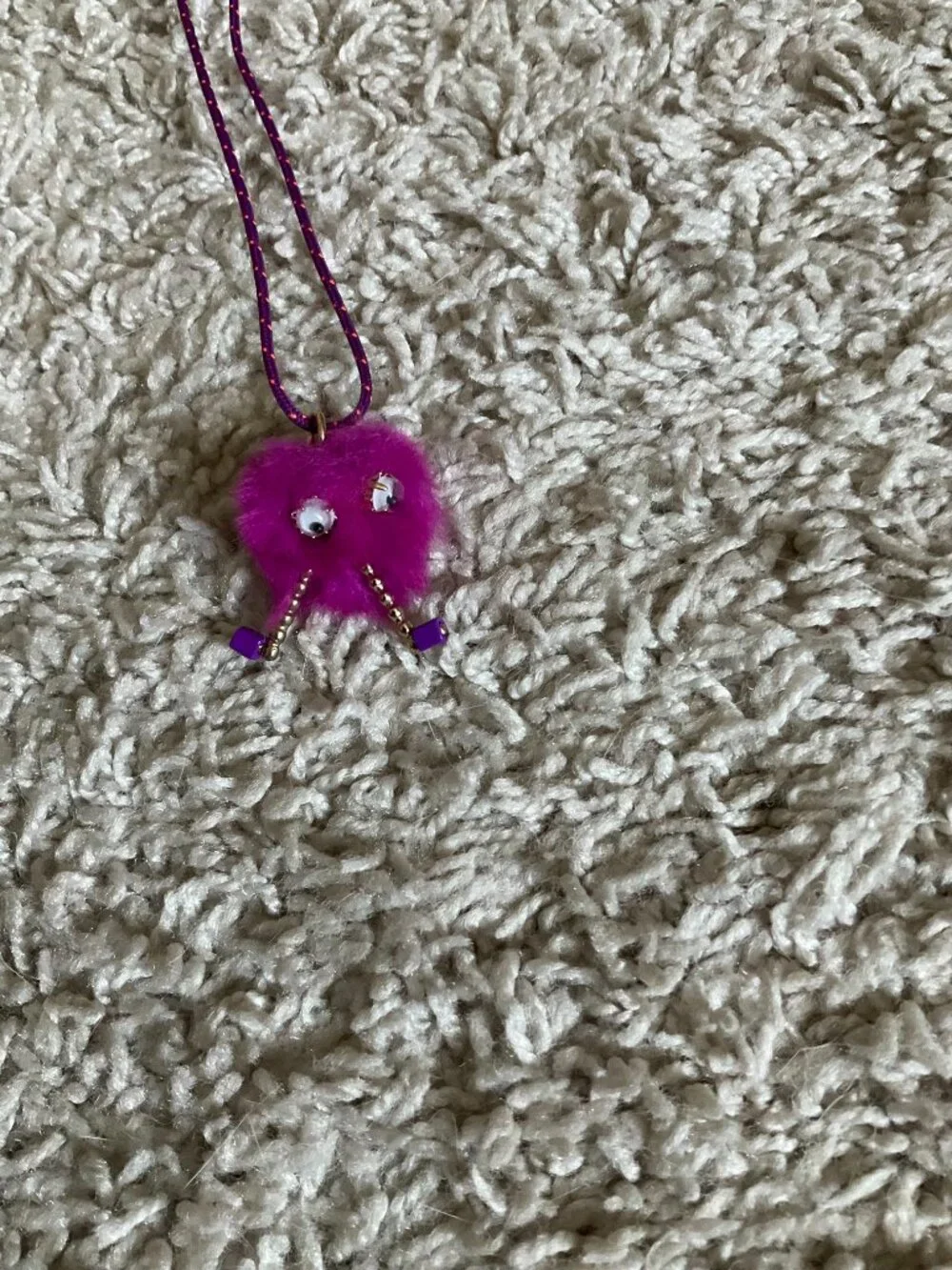 J.CREW CREWCUTS FUZZY MONSTER PENDANT NECKLACE. PURPLE.